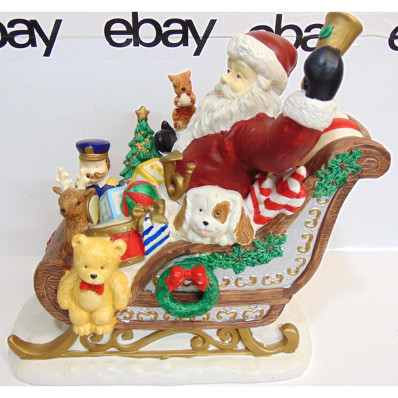 Vintage Christmas Santa Clause With Sleigh Centerpiece Presents Decor Box 10.5" - Picture 3 of 16